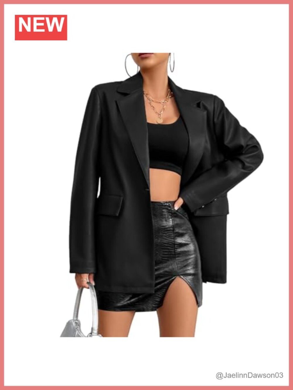 Faux Leather Blazer Jacket Moto Biker Coat Long Sleeve Button Business Casual
